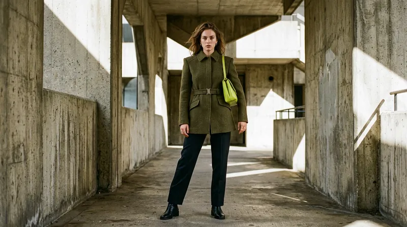 Fashion portrait in a concrete corridor